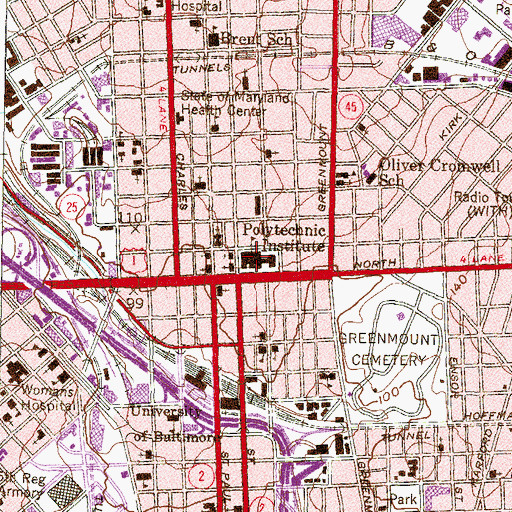Topographic Map of Baltimore City School Police, MD
