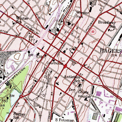 Topographic Map of Hagerstown City Police University Systems of Maryland Substation, MD