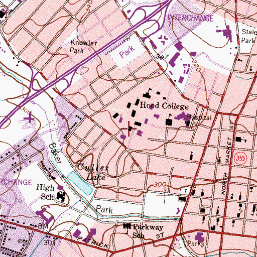 Topographic Map of Hood College Campus Safety, MD