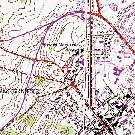 Topographic Map of McDaniel College Department of Campus Security, MD