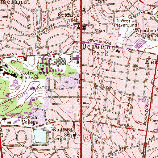 Topographic Map of Loyola College in Maryland Department of Public Safety, MD