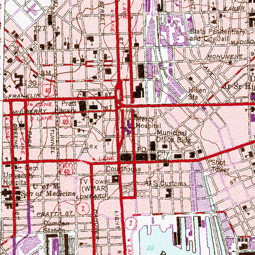 Topographic Map of Mercy Medical Center Security Department, MD