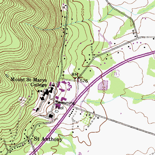 Topographic Map of Mount Saint Mary's University Department of Public Safety, MD