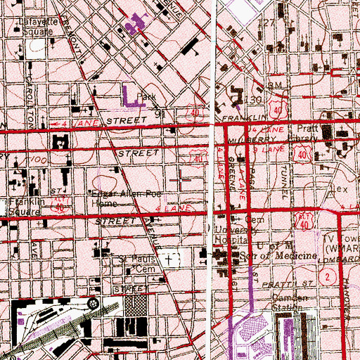 Topographic Map of University of Maryland City Police Pine Street Station, MD