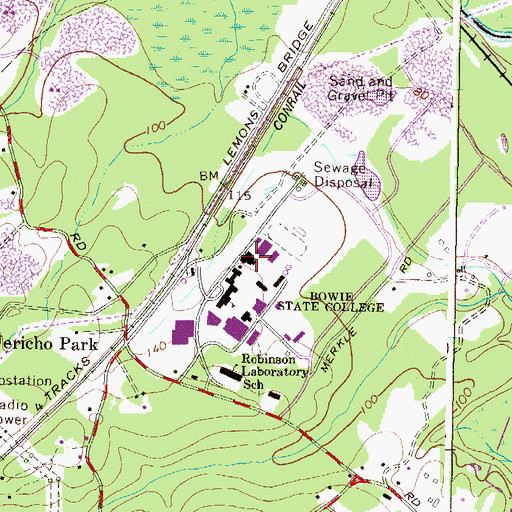 Topographic Map of Bowie State University Campus Police, MD