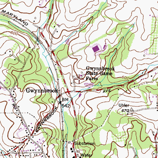 Topographic Map of Maryland Natural Resources Police Central Region Gwynnbrook Office, MD