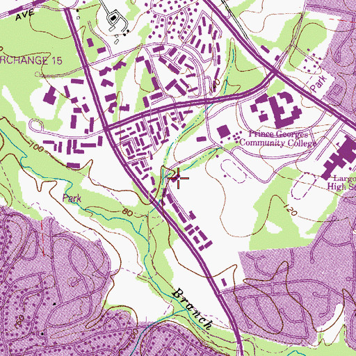 Topographic Map of Prince George's County Community College Police, MD