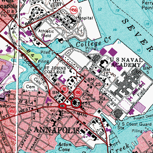 Topographic Map of Saint Johns College Campus Police, MD