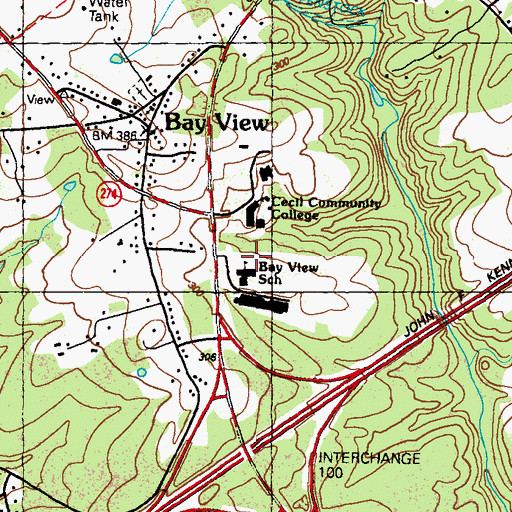 Topographic Map of Cecil College Campus Security, MD