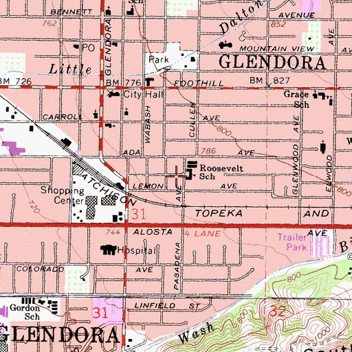 Topographic Map of Roosevelt School, CA
