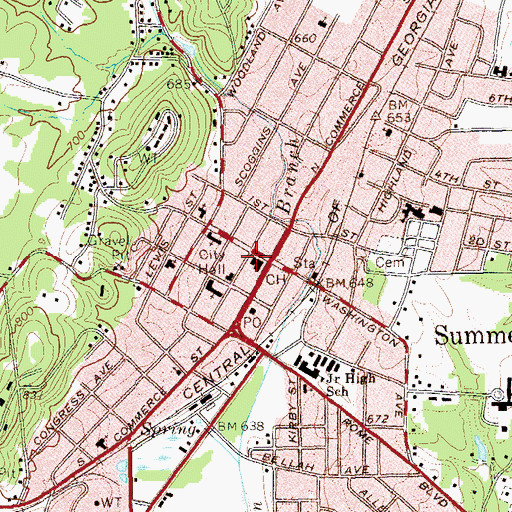 Topographic Map of Chattooga County Sheriff's Department, GA