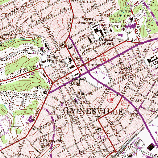 Topographic Map of Gainesville Police Department, GA
