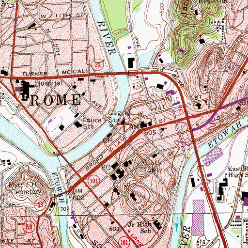 Topographic Map of Rome Police Department, GA