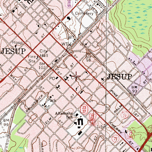 Topographic Map of Wayne County Sheriff's Office, GA