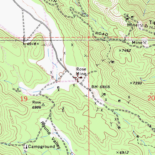Topographic Map of Rose Mine, CA