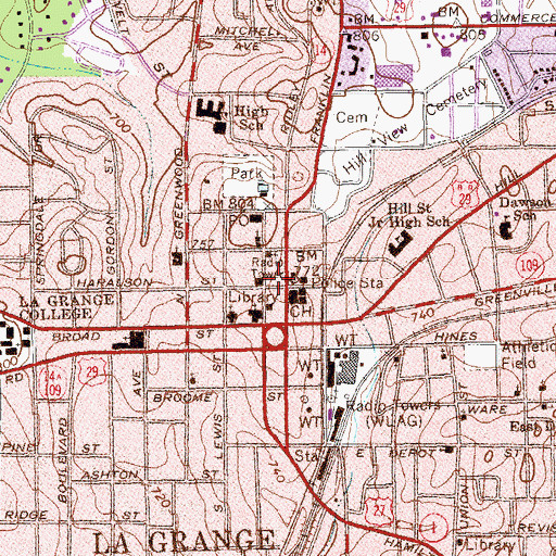 Topographic Map of LaGrange Police Department, GA