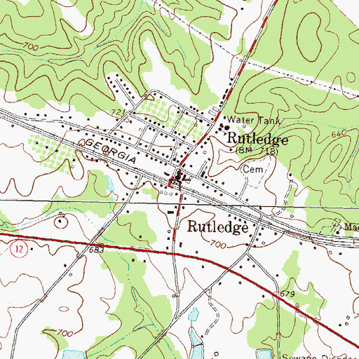 Topographic Map of Ruthledge Police Department, GA