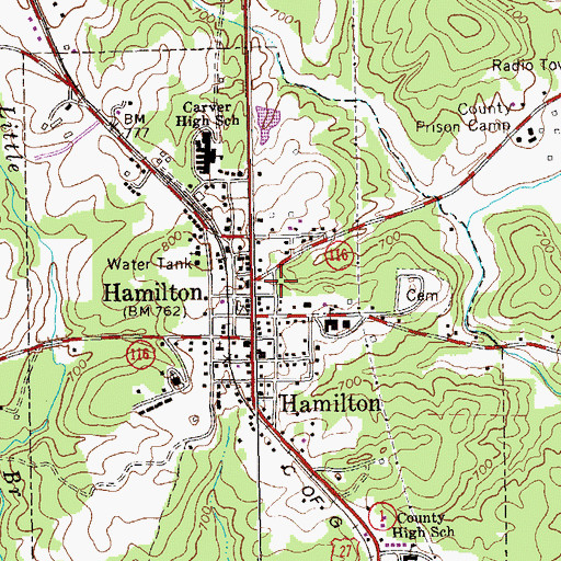 Topographic Map of Hamilton Police Department, GA