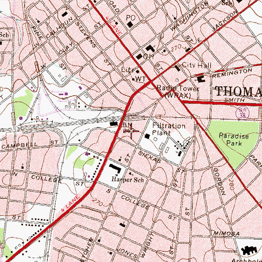 Topographic Map of Thomasville Police Department, GA