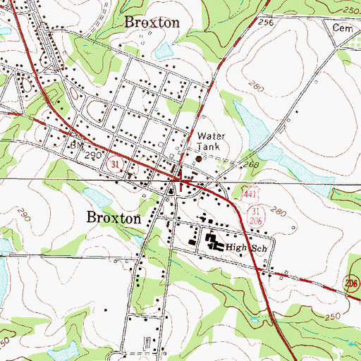 Topographic Map of Broxton Police Department, GA