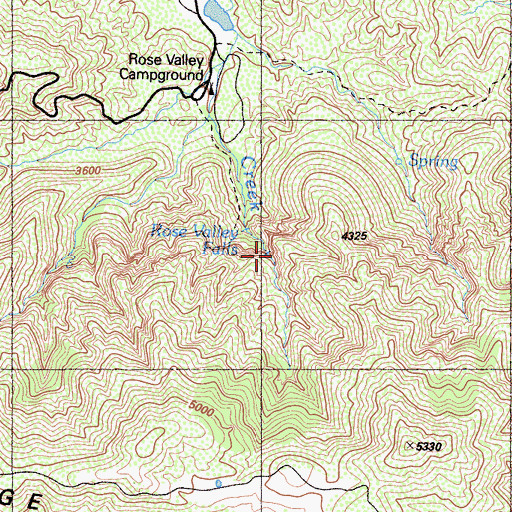 Topographic Map of Rose Valley Falls, CA