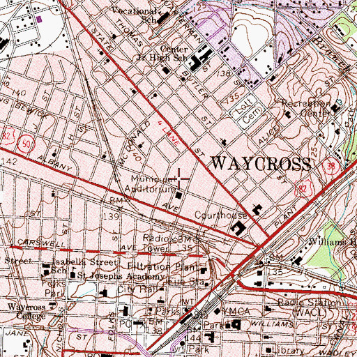Topographic Map of Waycross Police Department, GA
