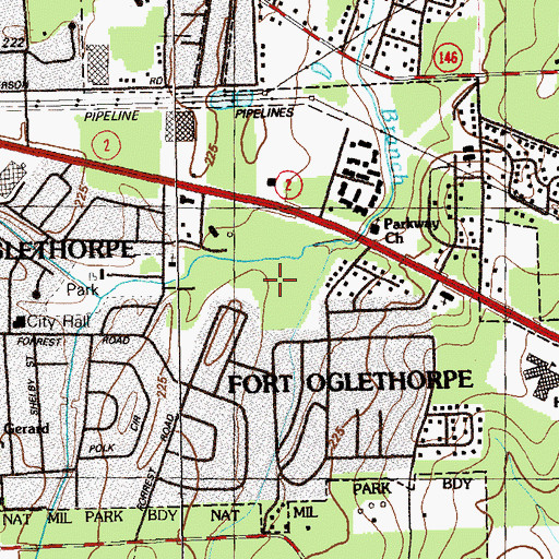 Topographic Map of Fort Oglethorpe Police Department, GA