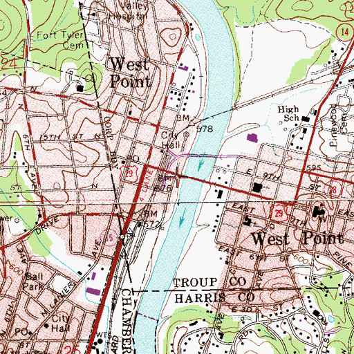 Topographic Map of West Point City Police Department, GA