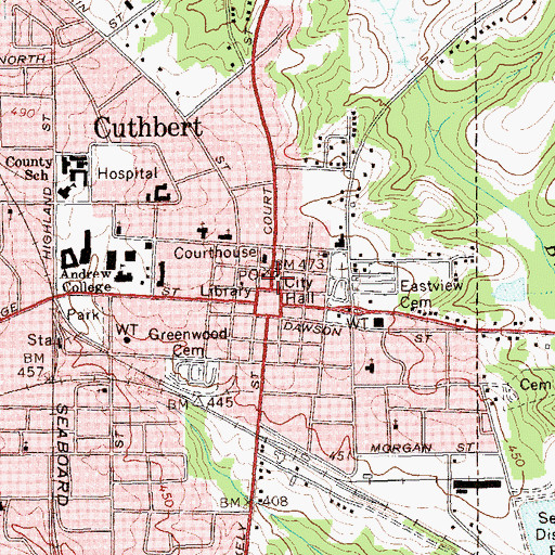 Topographic Map of Cuthbert Police Department, GA