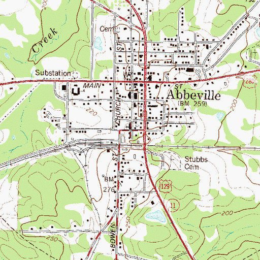 Topographic Map of Abbeville Police Department, GA