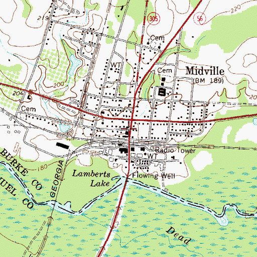 Topographic Map of Midville Police Station, GA