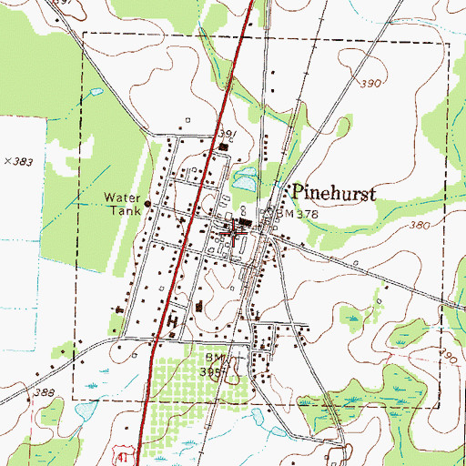 Topographic Map of Pinehurst Police Department, GA