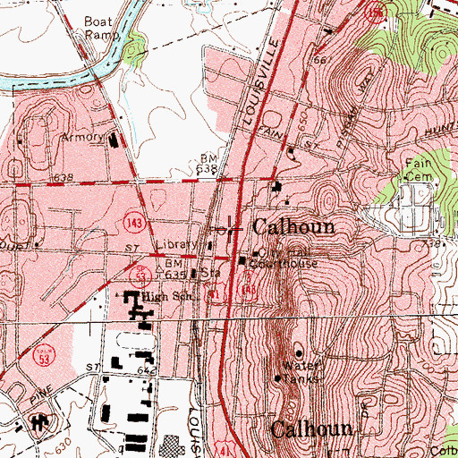 Topographic Map of Calhoun Police Department, GA