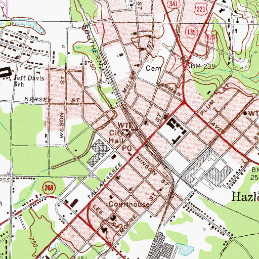Topographic Map of Hazlehurst Police Department, GA
