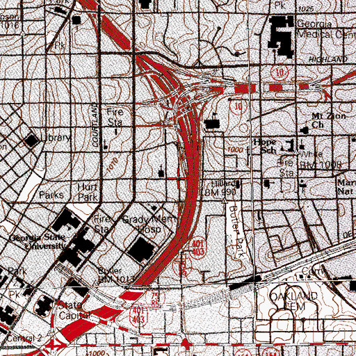 Topographic Map of Atlanta Police Department Zone 5 Auburn Precinct, GA