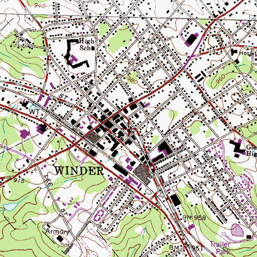 Topographic Map of Winder Police Department, GA