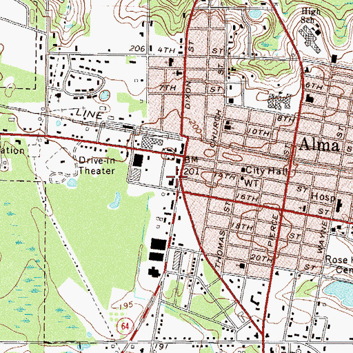 Topographic Map of Alma Police Department, GA