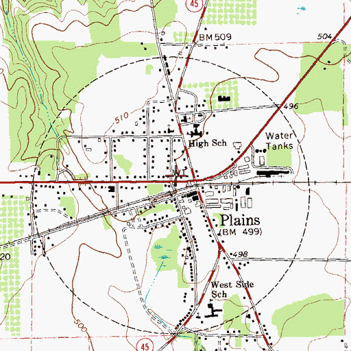 Topographic Map of Plains Police Department, GA