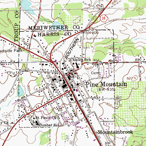 Topographic Map of Pine Mountain Police Department, GA