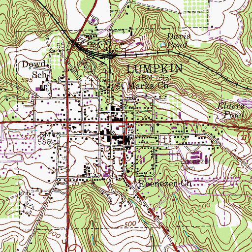 Topographic Map of Lumpkin Police Department, GA