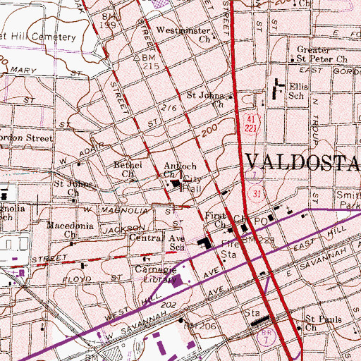 Topographic Map of Valdosta Police Department, GA