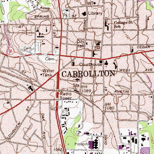 Topographic Map of Carrollton Police Department, GA