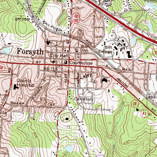 Topographic Map of Forsyth Police Department, GA