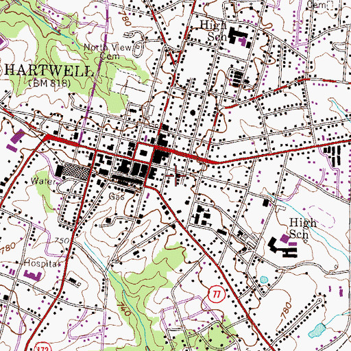 Topographic Map of Hartwell Police Department, GA