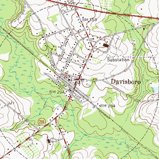 Topographic Map of Davisboro City Police Station, GA