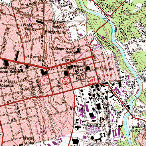 Topographic Map of Athens - Clarke County Police Department Downtown Substation, GA