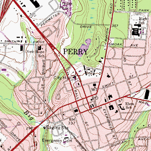 Topographic Map of Perry Police Department, GA