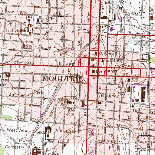 Topographic Map of Moultrie Police Department, GA