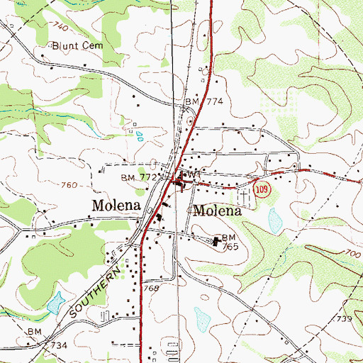 Topographic Map of Molena Police Department, GA