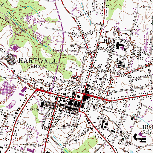 Topographic Map of Hart County Sheriff's Office, GA
